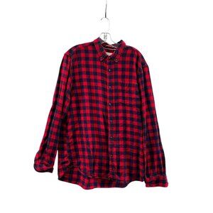 Denim & Flower Plaid Flannel Long Sleeve Shirt Mens XL Slim Fit Red Blue